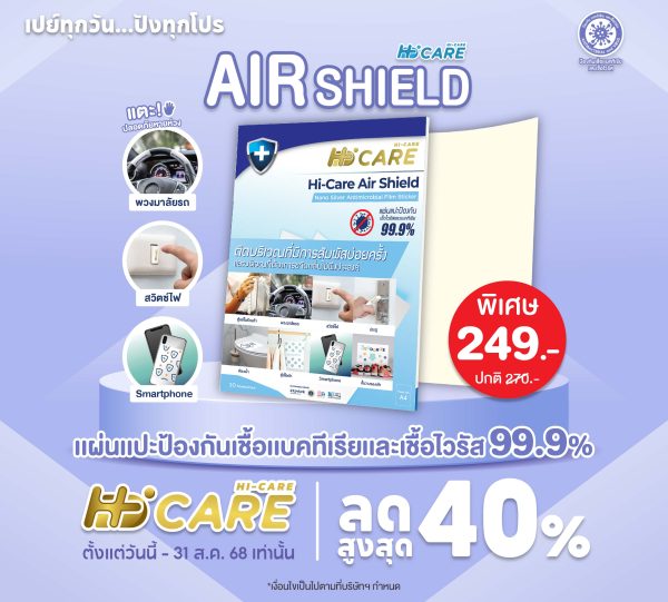 Hi-Care Air Shield Nano Silver Antimicrobial Film Sticker (ปกป้องและยับยั้งเชื้อเบคทีเรีย) 10 Sheets/Pack
